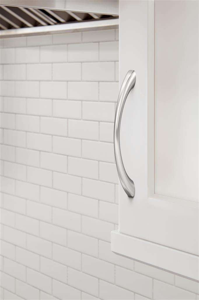 653-C AMEROCK Vaile 5-1/16" Center to Center Handle Cabinet Pull - Polished Chrome BP3723126 on White Cabinet