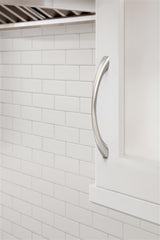 653-C AMEROCK Vaile 5-1/16" Center to Center Handle Cabinet Pull - Satin Nickel BP37231G10 on White Cabinet