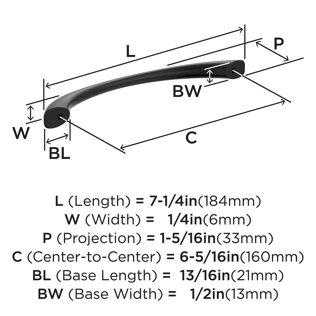 653-D AMEROCK Vaile 6-5/16" Center to Center Handle Cabinet Pull - Matte Black BP37232FB Specs