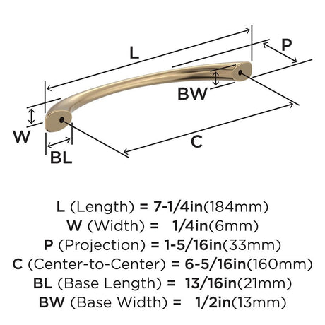 653-D AMEROCK Vaile 6-5/16" Center to Center Handle Cabinet Pull - Champagne Bronze BP37232CZ Specs