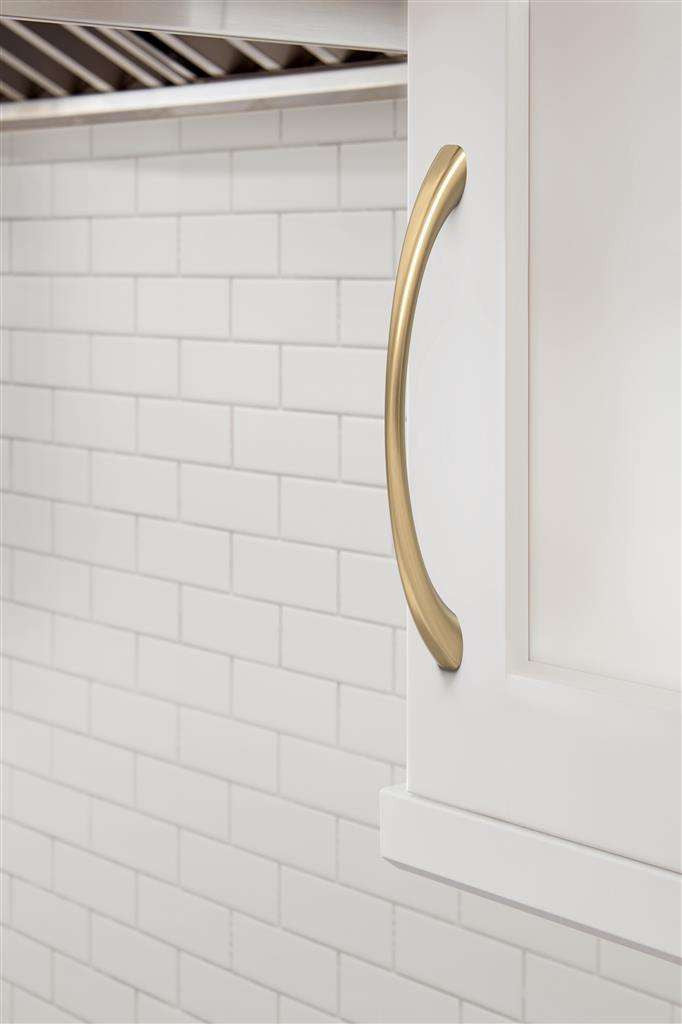 653-D AMEROCK Vaile 6-5/16" Center to Center Handle Cabinet Pull - Champagne Bronze BP37232CZ on White Cabinet