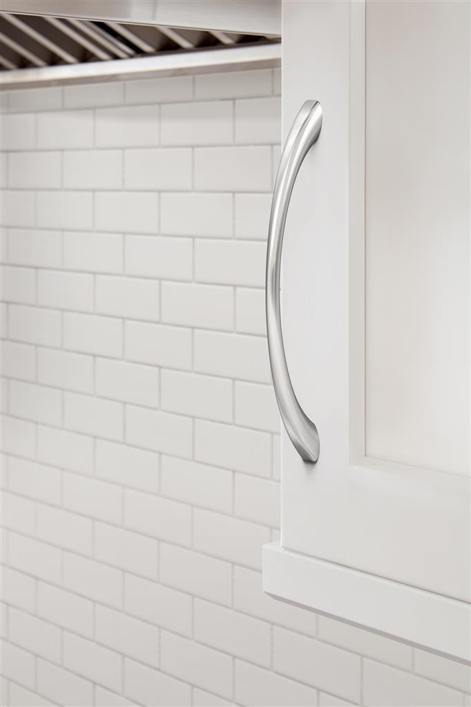 653-D AMEROCK Vaile 6-5/16" Center to Center Handle Cabinet Pull - Polished Chrome BP3723226 On White Cabinet