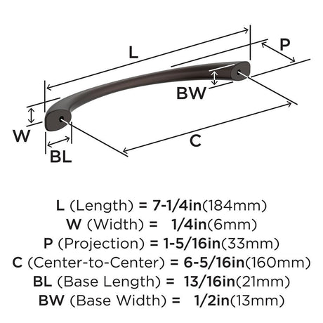 Amerock Vaile Handle Pull in Oil Rubbed Bronze 160mm Specs