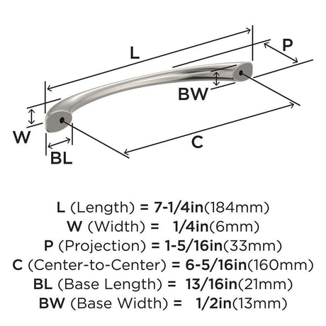 653-D AMEROCK Vaile 6-5/16" Center to Center Handle Cabinet Pull - Satin Nickel BP37232G10 Specs