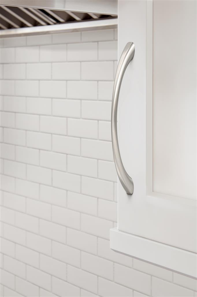 653-D AMEROCK Vaile 6-5/16" Center to Center Handle Cabinet Pull - Satin Nickel BP37232G10 on White Cabinet