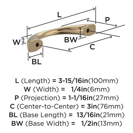 653 AMEROCK Vaile 3" Center to Center Handle Cabinet Pull - Champagne Bronze BP37230CZ Specs