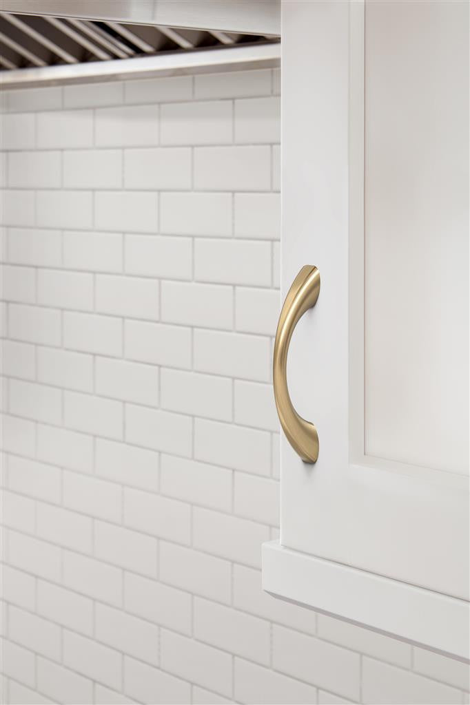 653 AMEROCK Vaile 3" Center to Center Handle Cabinet Pull - Champagne Bronze BP37230CZ on White Cabinet