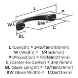 653 AMEROCK Vaile 3" Center to Center Handle Cabinet Pull - Matte Black BP37230FB Specs