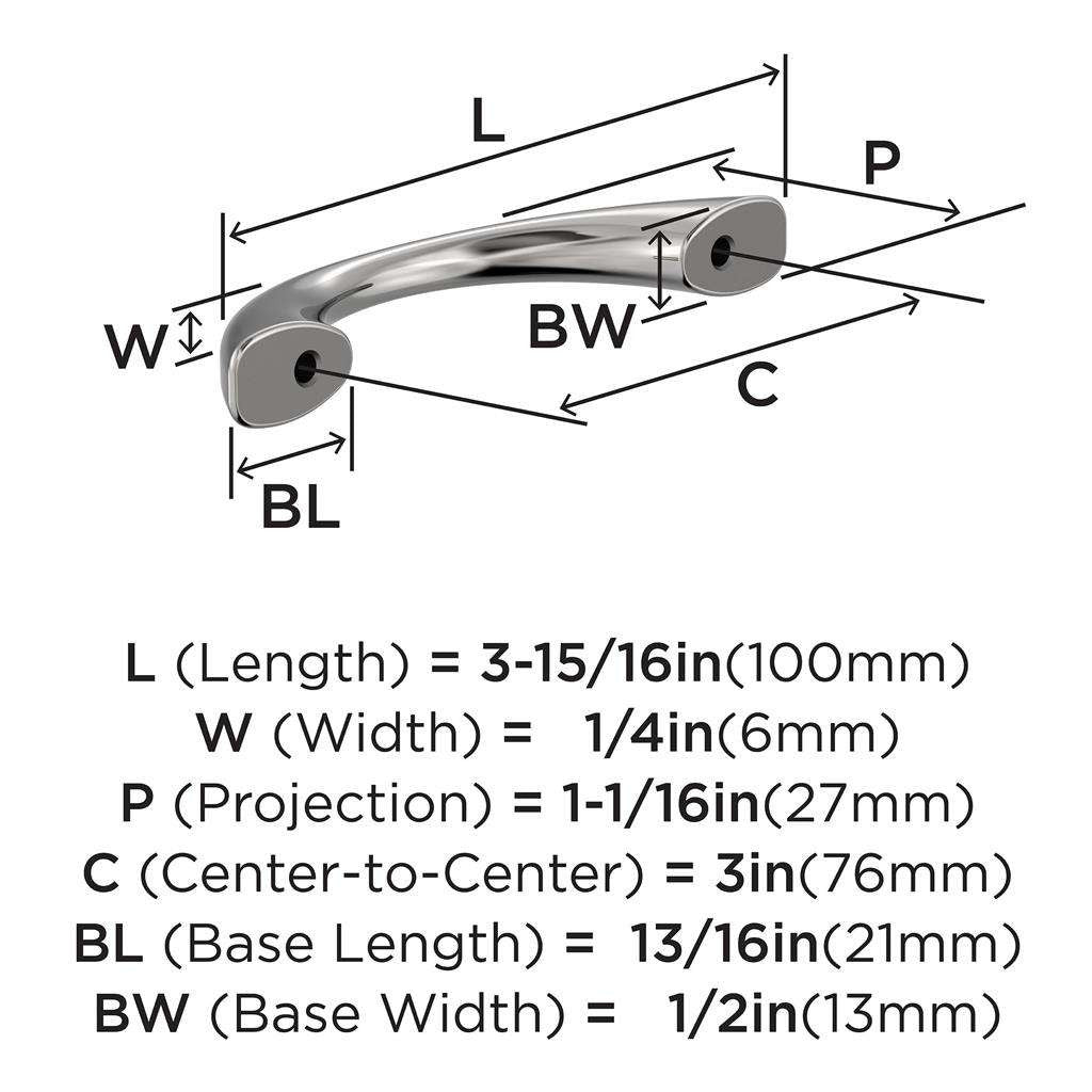 653 AMEROCK Vaile 3" Center to Center Handle Cabinet Pull - Polished Chrome BP3723026 Hardware  Specs