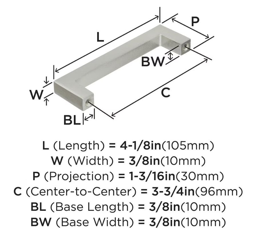 AMEROCK Monument Square Handle Pulls in Satin Nickel (+8 Sizes)