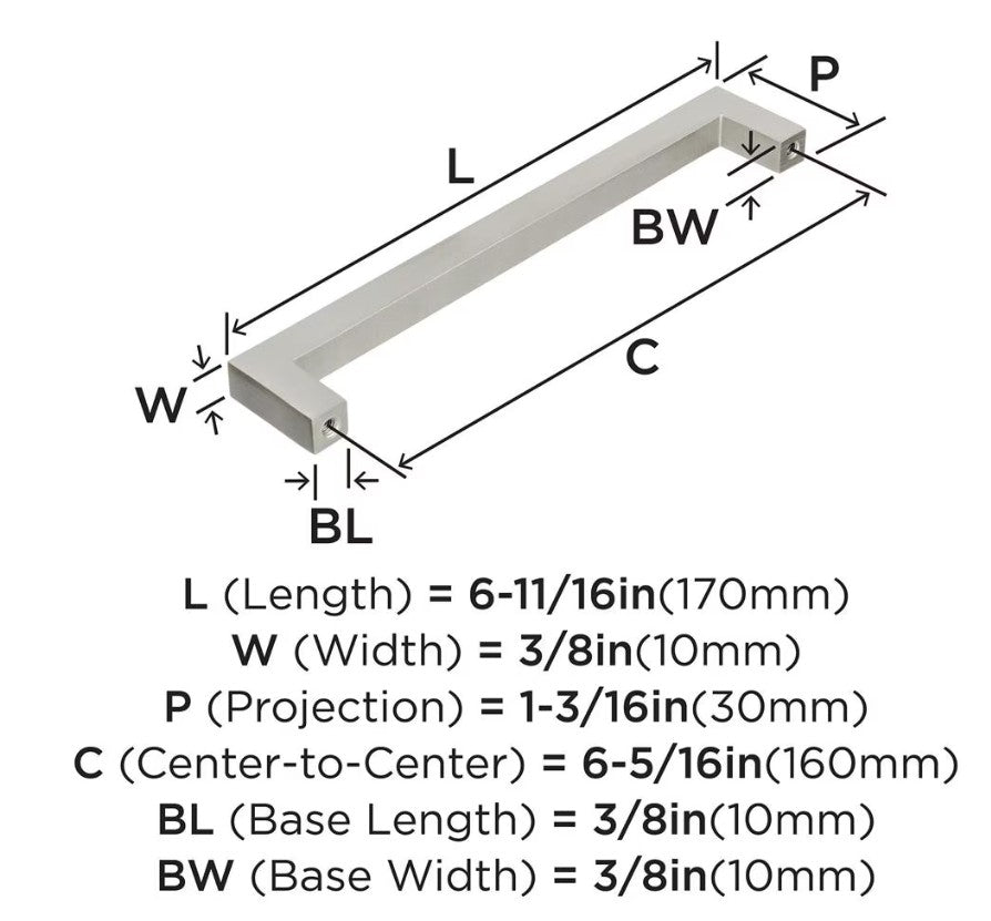 AMEROCK Monument Square Handle Pulls in Satin Nickel (+8 Sizes)