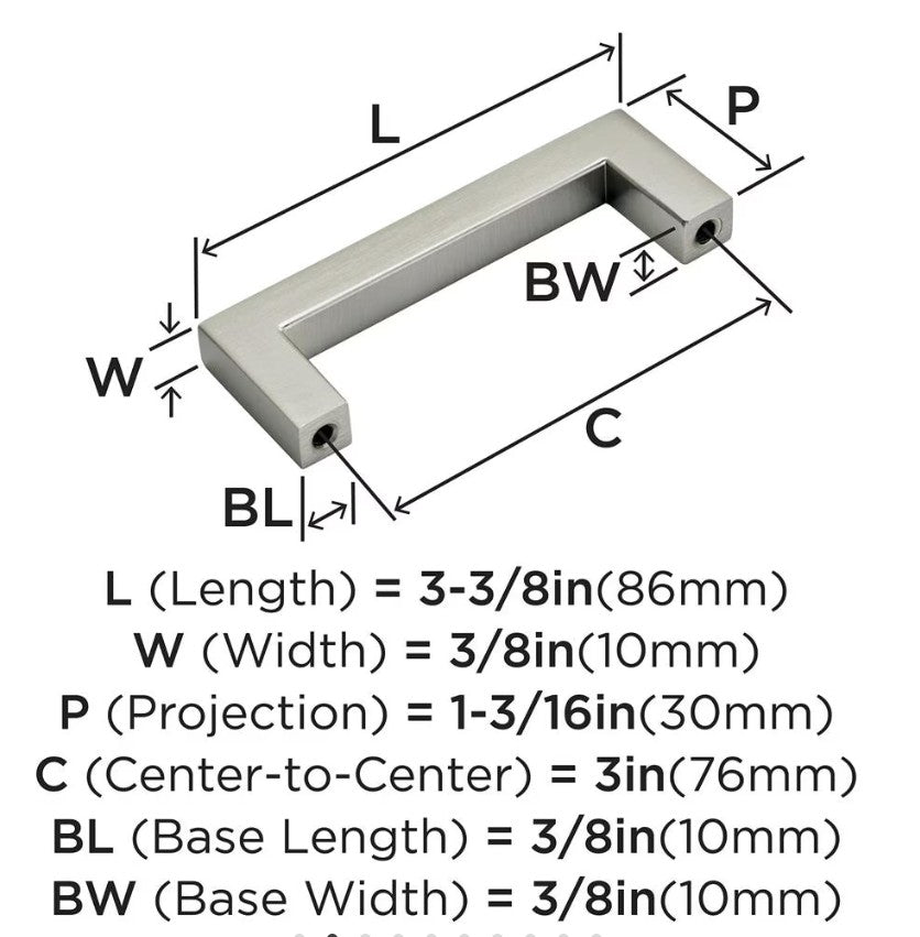 AMEROCK Monument Square Handle Pulls in Satin Nickel (+8 Sizes)