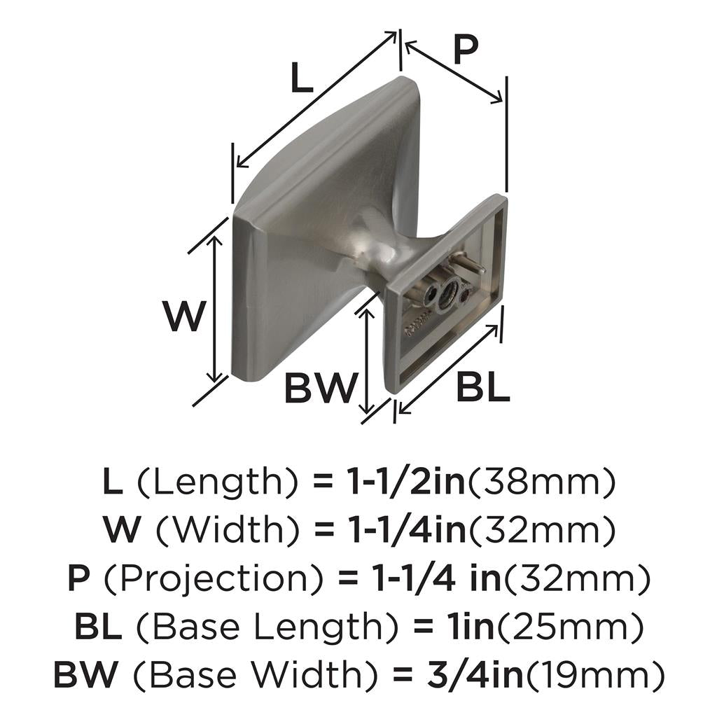 AMEROCK Candler Rectangle Cabinet Knob in Satin Nickel (+2 Sizes)