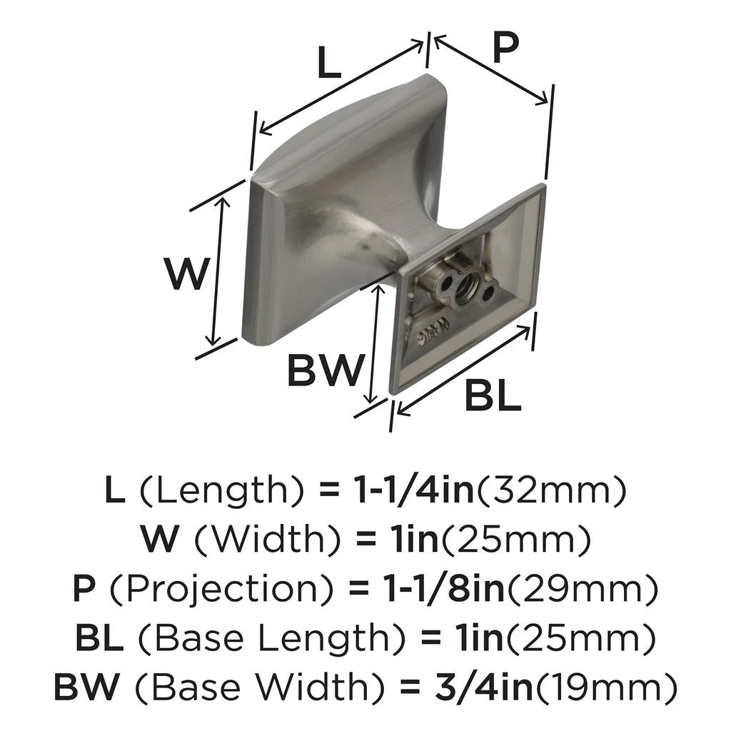 AMEROCK Candler Rectangle Cabinet Knob in Satin Nickel (+2 Sizes)
