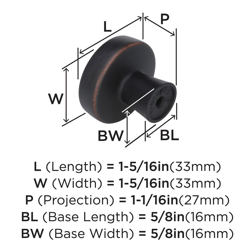 AMEROCK Blackrock Round Cabinet Knob in Oil Rubbed Bronze (+2 Sizes )