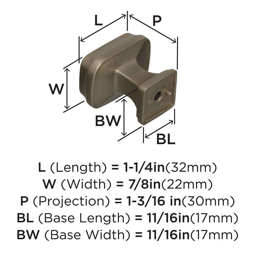 AMEROCK Revitalize 1-1/4" Length Rectangle Cabinet Knob in Golden Champagne BP55340BBZ Specs