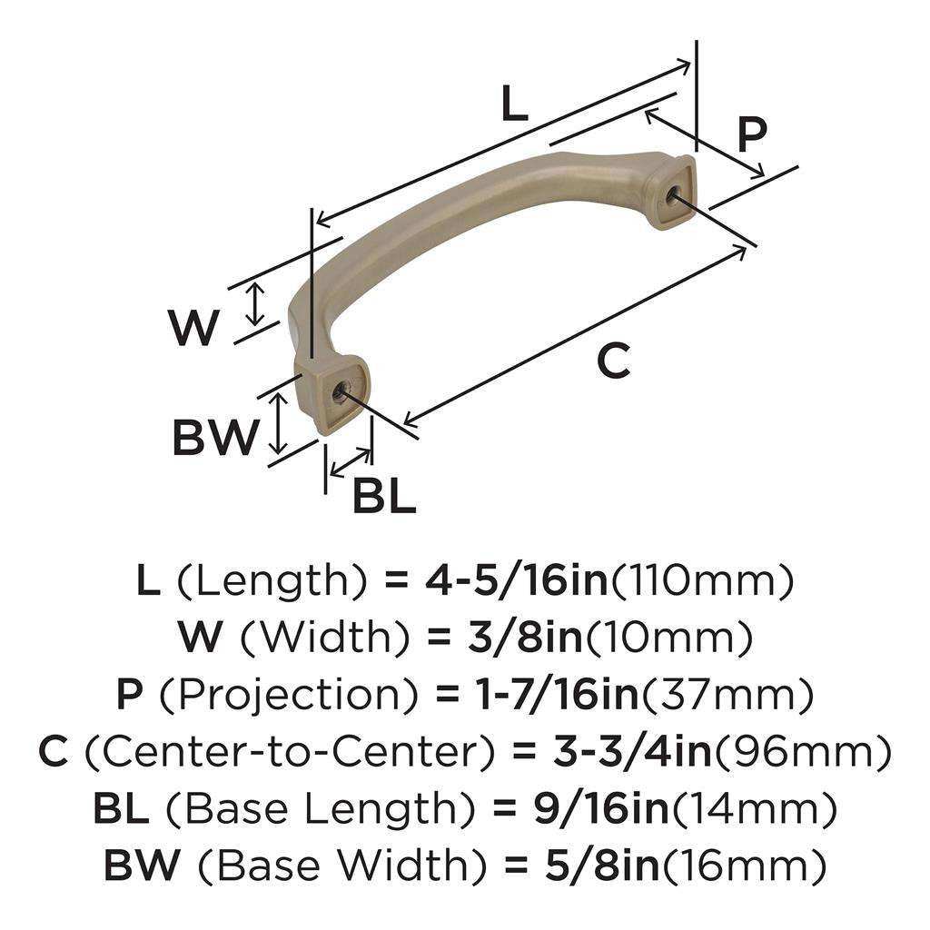 760-B AMEROCK Revitalize 3-3/4" Center to Center Handle Cabinet Pull - Golden Champagne BP55344BBZ Specs