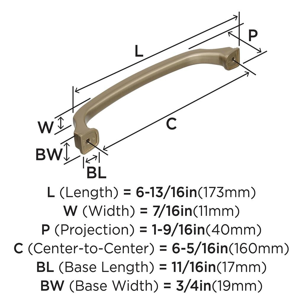 761-B AMEROCK Revitalize 6-5/16" Center to Center Handle Cabinet Pull - Golden Champagne BP55347BBZ Specs
