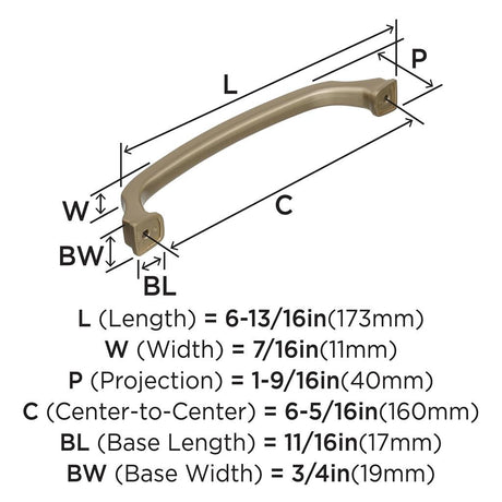 761-B AMEROCK Revitalize 6-5/16" Center to Center Handle Cabinet Pull - Golden Champagne BP55347BBZ Specs