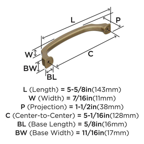 761 AMEROCK Revitalize 5-1/16" Center to Center Handle Cabinet Pull - Golden Champagne BP55346BBZ Specs