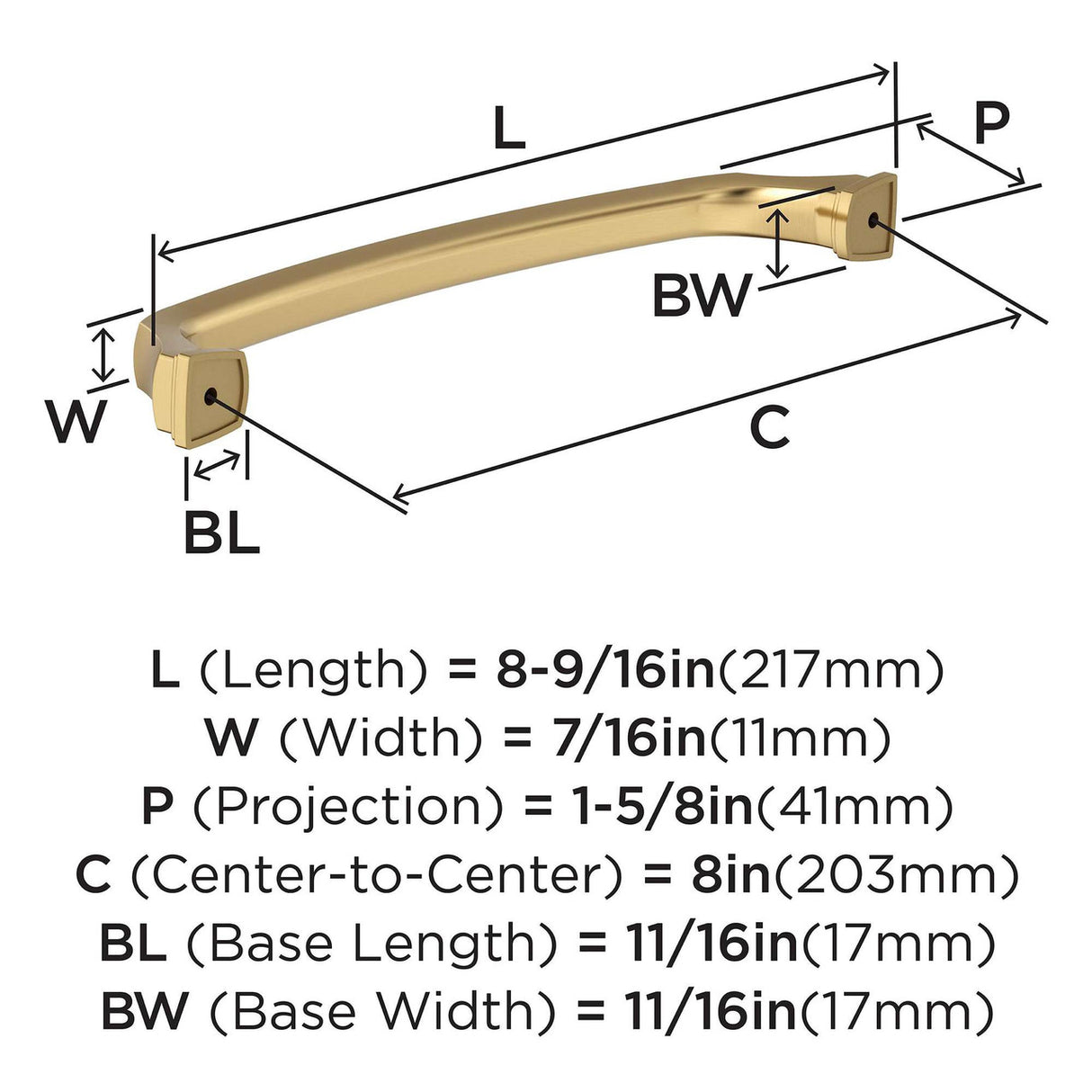 768-C AMEROCK Revitalize 8" Center to Center Handle Cabinet Pull - Champagne Bronze BP55351CZ Specs