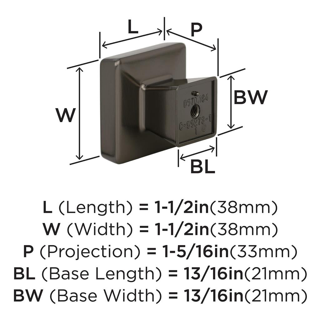 AMEROCK Blackrock Square Cabinet Knob in Gunmetal (+2 Sizes)