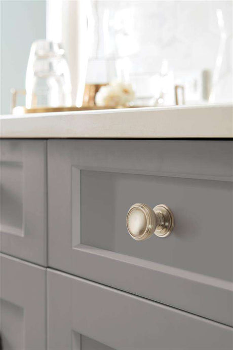 AMEROCK Revitalize 1-1/4" Diameter Cabinet Knob in Satin Nickel BP55342G10 on Gray