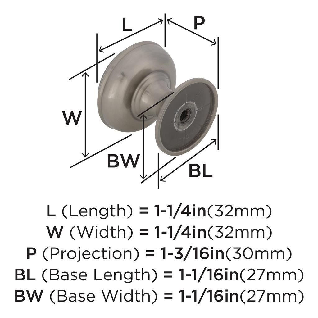 AMEROCK Revitalize 1-1/4" Diameter Cabinet Knob in Satin Nickel BP55342G10 Specs