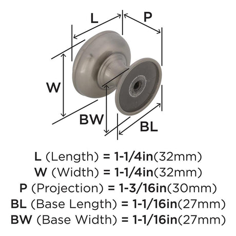 AMEROCK Revitalize 1-1/4" Diameter Cabinet Knob in Satin Nickel BP55342G10 Specs