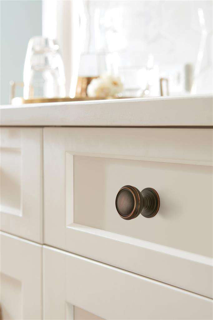 AMEROCK Revitalize 1-1/4" Diameter Cabinet Knob in Oil Rubbed Bronze BP55342ORB on Off white
