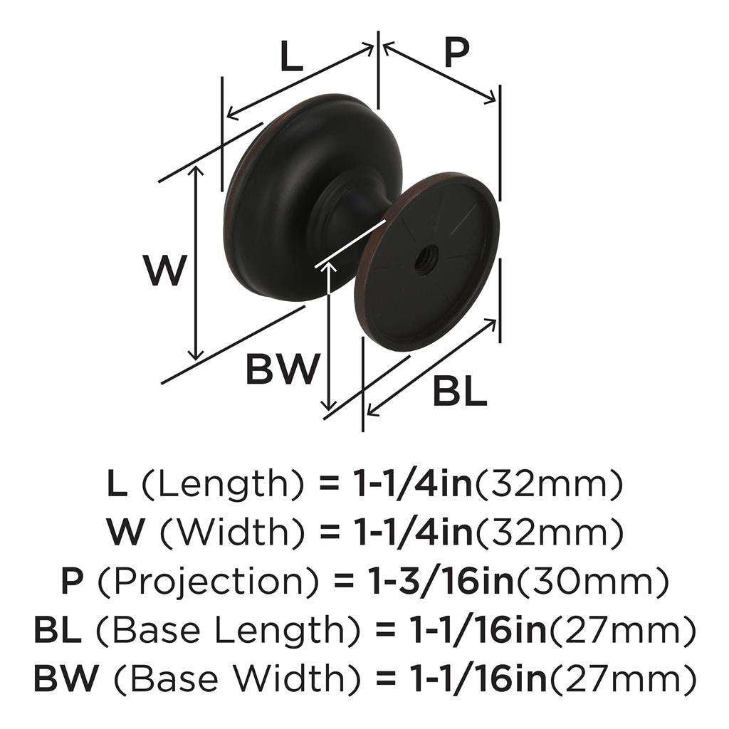 AMEROCK Revitalize 1-1/4" Diameter Cabinet Knob in Oil Rubbed Bronze BP55342ORB Specs