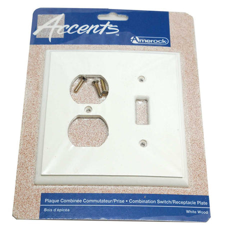 AMEROCK Accents Wood Single Toggle Double Outlet Switch Plate - White 52862