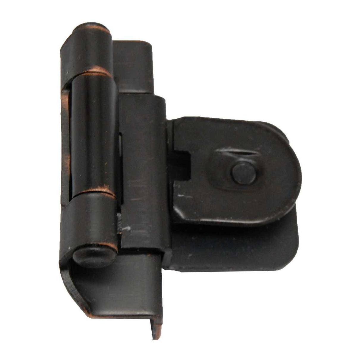 Closed Top View of an Oil Rubbed Bronze Double Demountable 3/8" Inset Partial Wrap Cabinet Hinge from Amerock CMR8700-ORB