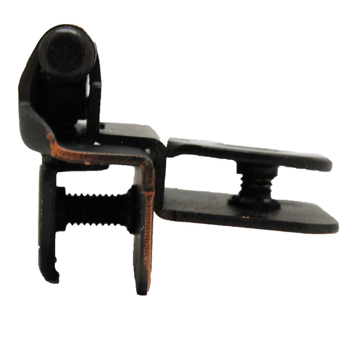 Closed Side View of an Oil Rubbed Bronze Double Demountable 3/8" Inset Partial Wrap Cabinet Hinge from Amerock CMR8700-ORB