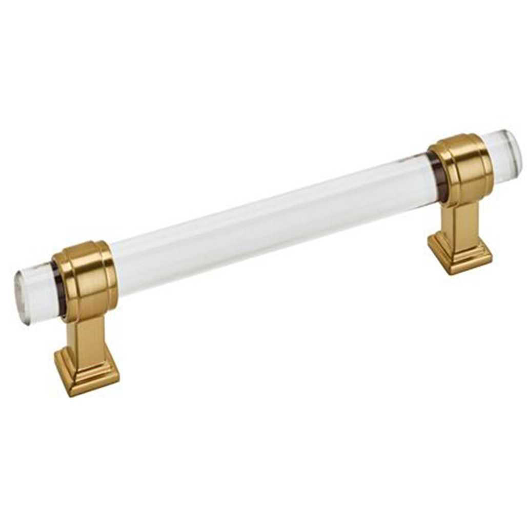 Main View of a Clear Glass and Champagne Bronze 5-1/16" Hole Centers Handle Cabinet Pull from Amerock's Glacio Collection BP36655CCZ