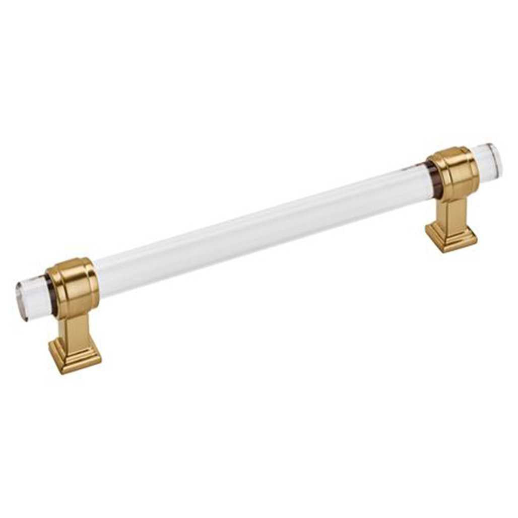 Main View of a Clear Glass and Champagne Bronze 6-5/16" Hole Centers Handle Cabinet Pull from Amerock's Glacio Collection BP36656CCZ