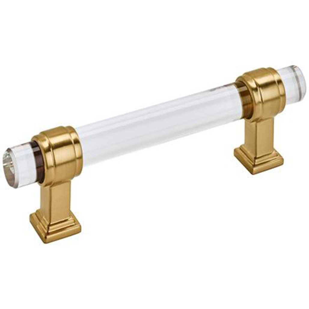 Main View of a Clear Glass and Champagne Bronze 3-3/4" Hole Centers Handle Cabinet Pull from Amerock's Glacio Collection BP36654CCZ
