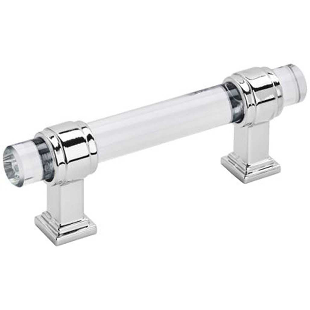 Main View of a Clear Glass and Polished Chrome 3" Hole Centers Handle Cabinet Pull from Amerock's Glacio Collection BP36659-C26