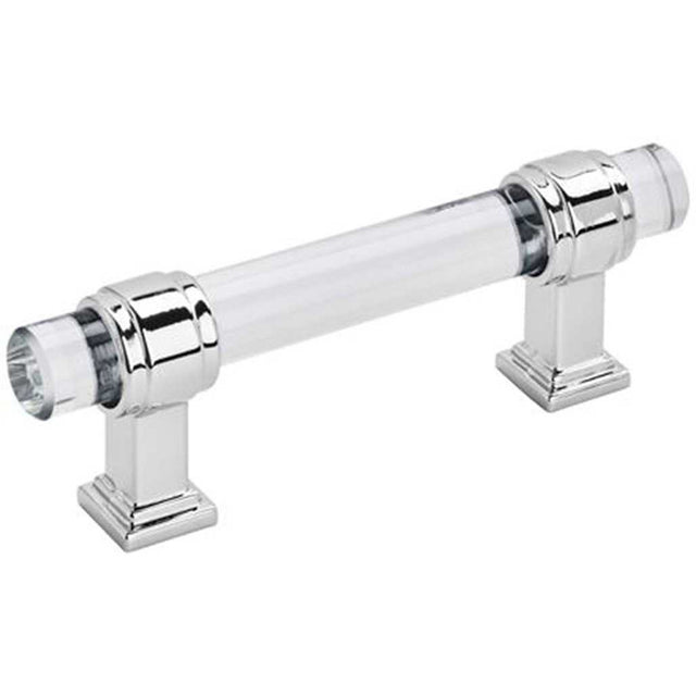 Main View of a Clear Glass and Polished Chrome 3" Hole Centers Handle Cabinet Pull from Amerock's Glacio Collection BP36659-C26