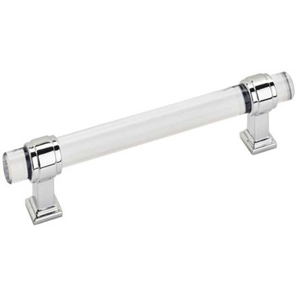 Main View of a Clear Glass and Polished Chrome 5-1/16" Hole Centers Handle Cabinet Pull from Amerock's Glacio Collection BP36655-C26