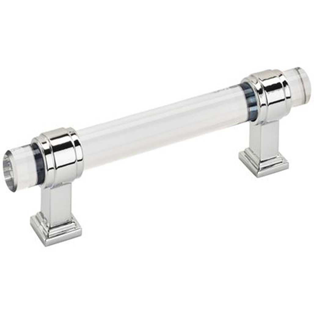 Main View of a Clear Glass and Polished Chrome 3-3/4" Hole Centers Handle Cabinet Pull from Amerock's Glacio Collection BP36654-C26