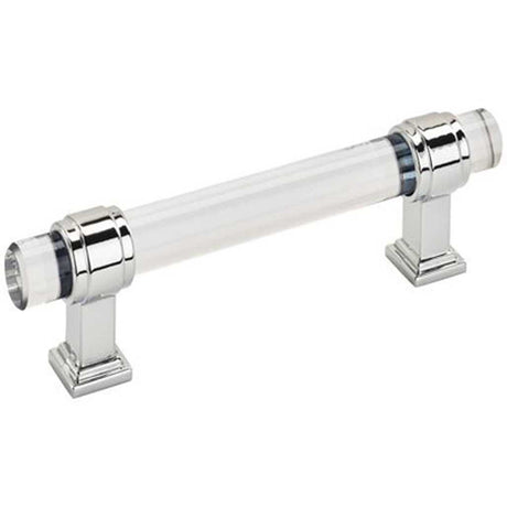 Main View of a Clear Glass and Polished Chrome 3-3/4" Hole Centers Handle Cabinet Pull from Amerock's Glacio Collection BP36654-C26