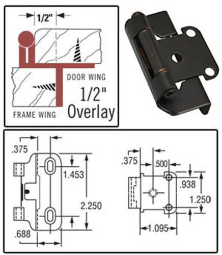 AMEROCK Self Closing Partial Wrap 1/2" Overlay Cabinet Hinges - Oil Rubbed Bronze CMR7550-ORB