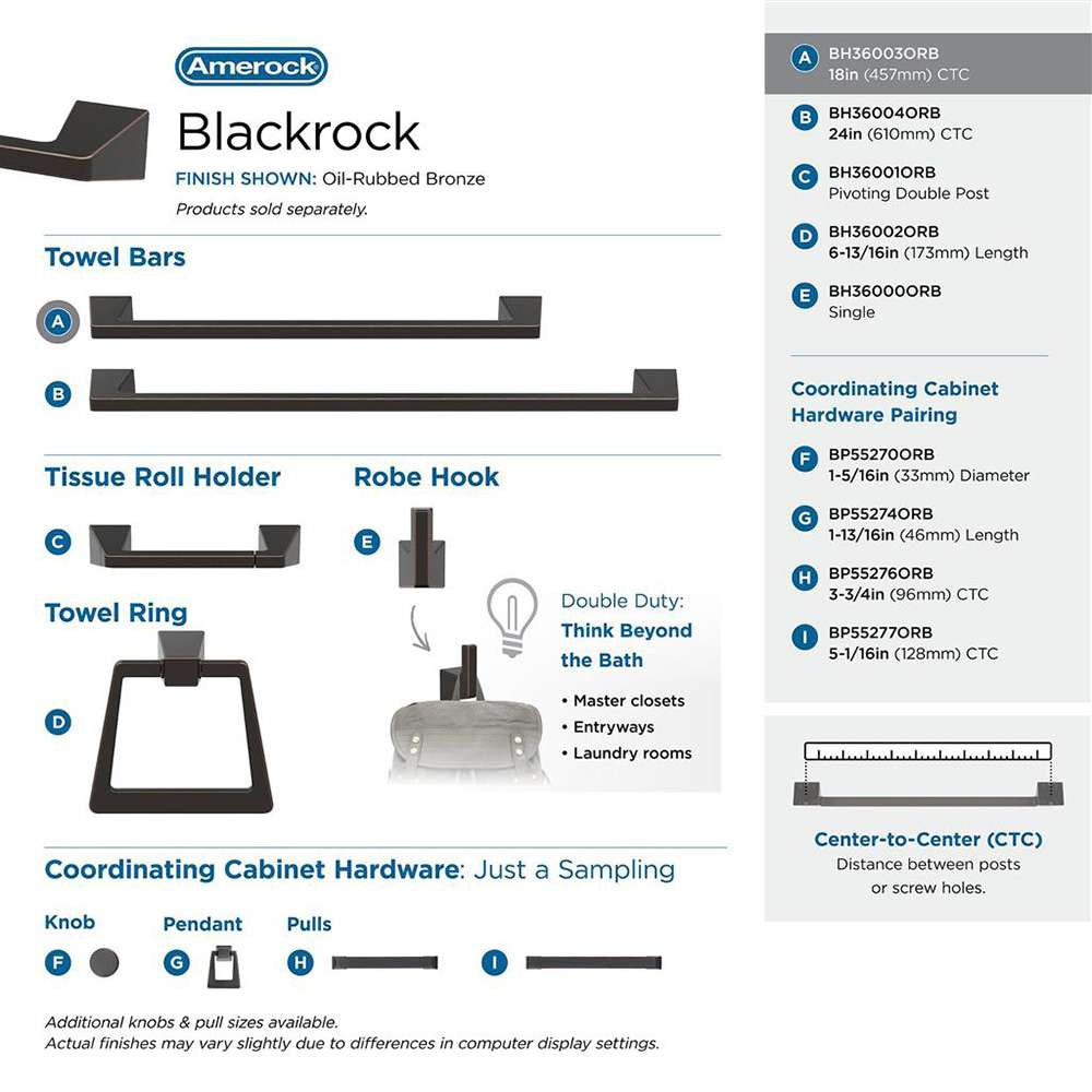 Amerock Blackrock Towel Bar in Oil Rubbed Bronze 18" BH36003ORB Collection