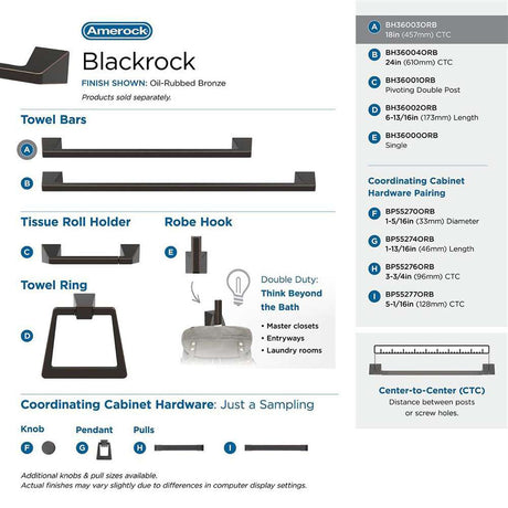 Amerock Blackrock Towel Bar in Oil Rubbed Bronze 18" BH36003ORB Collection