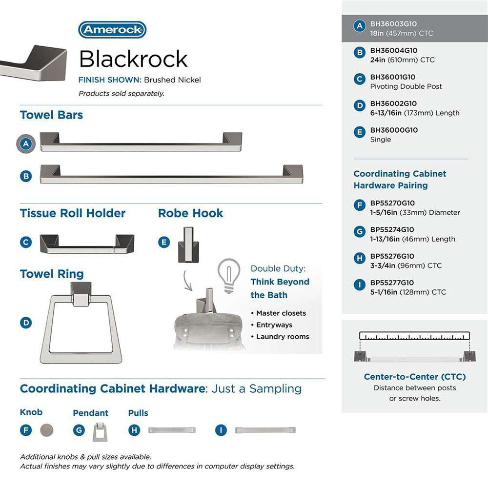 Amerock Blackrock Towel Bar in Brushed Nickel Collection