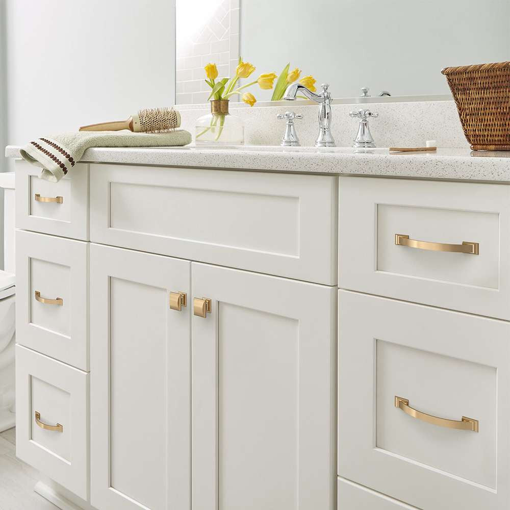 Amerock Candler Handle Cabinet Pull in Champagne Bronze 96mm BP29355CZ White Vanity