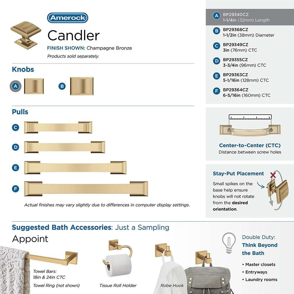 Amerock Candler Rectangle Cabinet Knob in Champagne Bronze BP29340CZ Collection