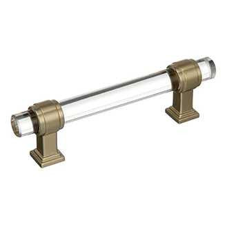 Main View of a Clear Glass and Golden Champagne 3-3/4" Hole Centers Handle Cabinet Pull from Amerock's Glacio Collection BP36654CBBZ