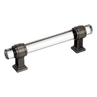 Main View of a Clear Glass and Gunmetal 3-3/4" Hole Centers Handle Cabinet Pull from Amerock's Glacio Collection BP36654CGM